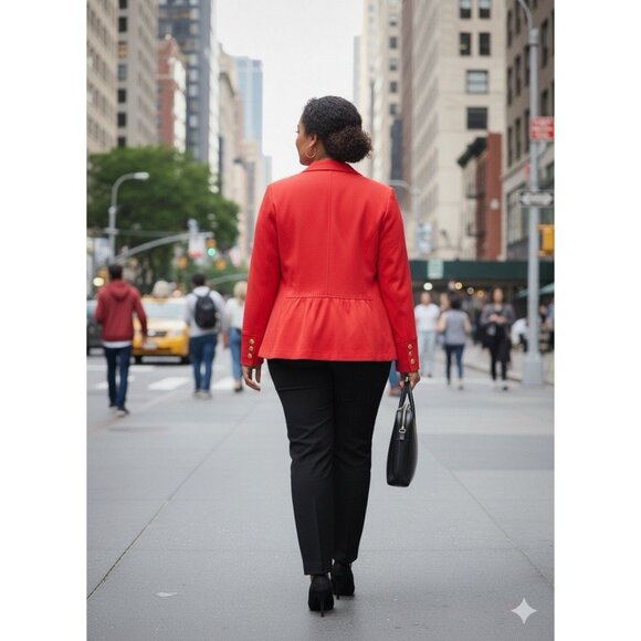 Linea By Louis Dell Vtg Womens Red Blazer Jacket w Ruching Sz 2X Professional - Picture 2 of 6